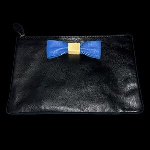 Antoni & Alison Black Blue  bow detail Leather clutch bag small